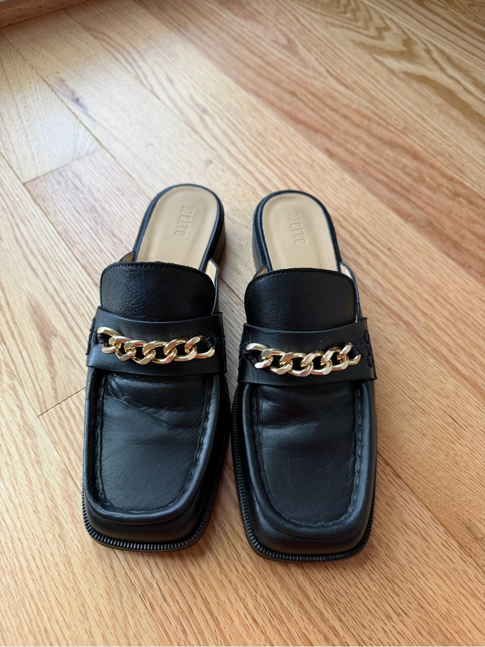 Maeve Anthropologie Black Leather Chain Loafer Mules Made in Spain EU 39 - Picture 3 of 8
